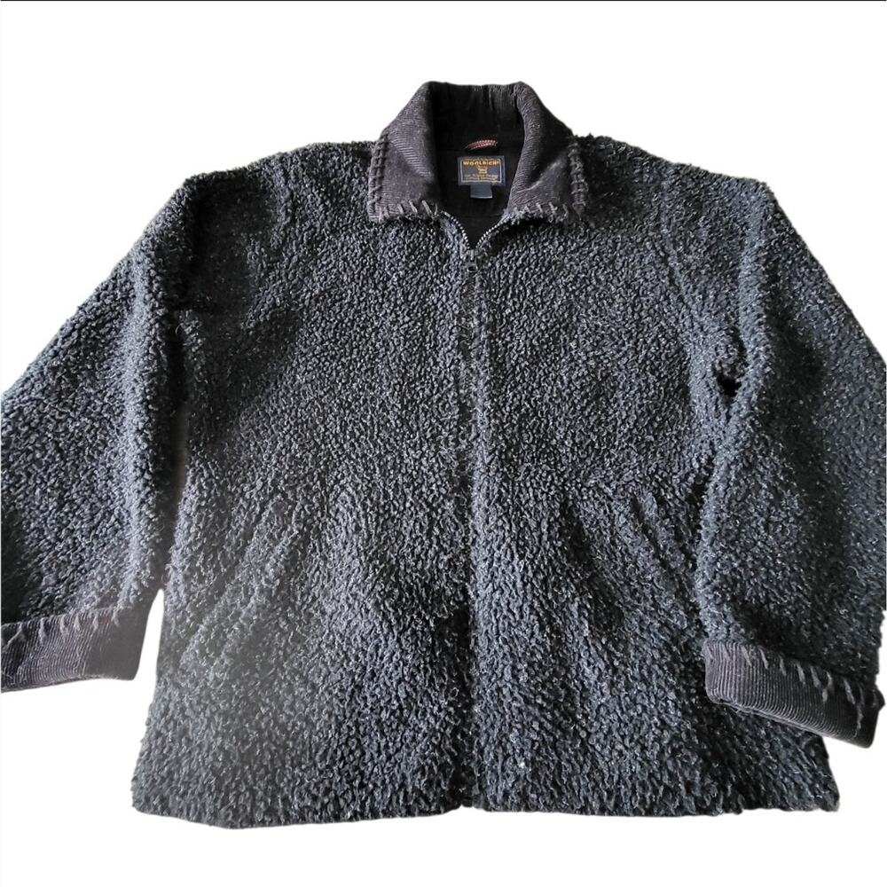 Woolrich Charcoal Full Zip Up Teddy Bomber Jacket Corduroy Detail Women’s Medium